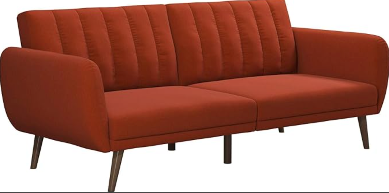Dark orange 82" linen futon sofa bed w/ tufted back 🧡