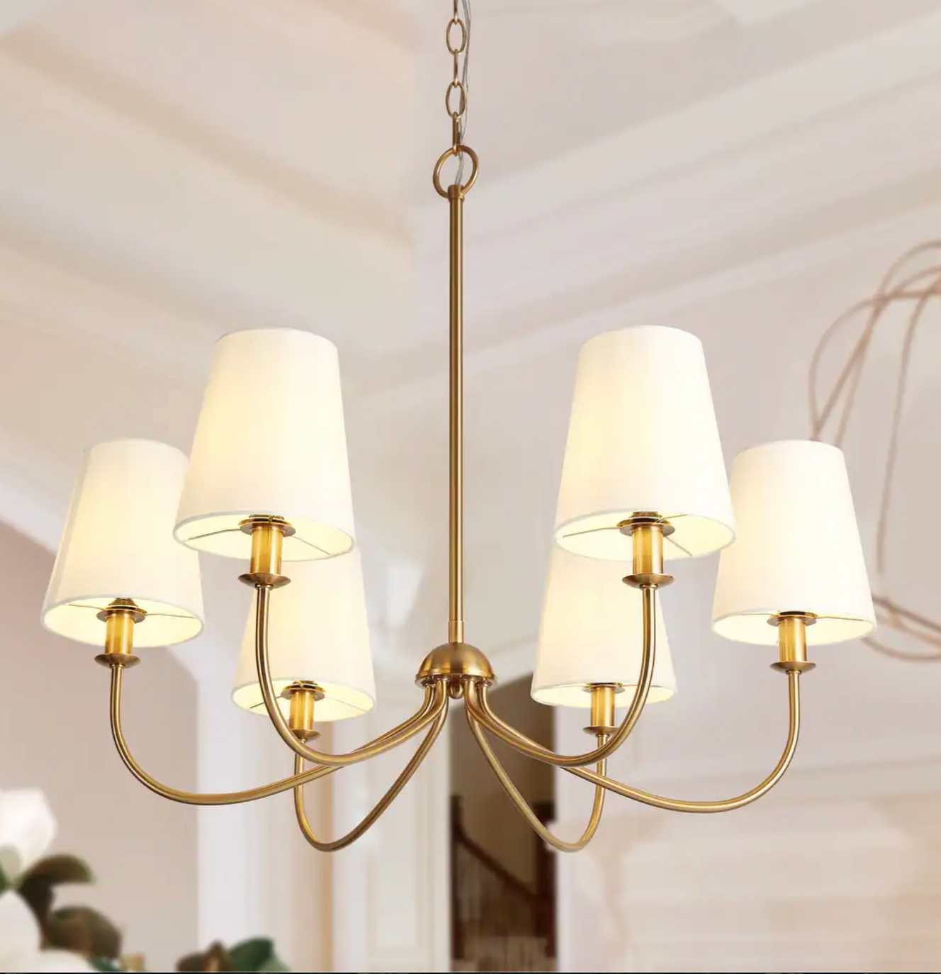MCM 6-light gold chandelier w/ fabric shade ✨