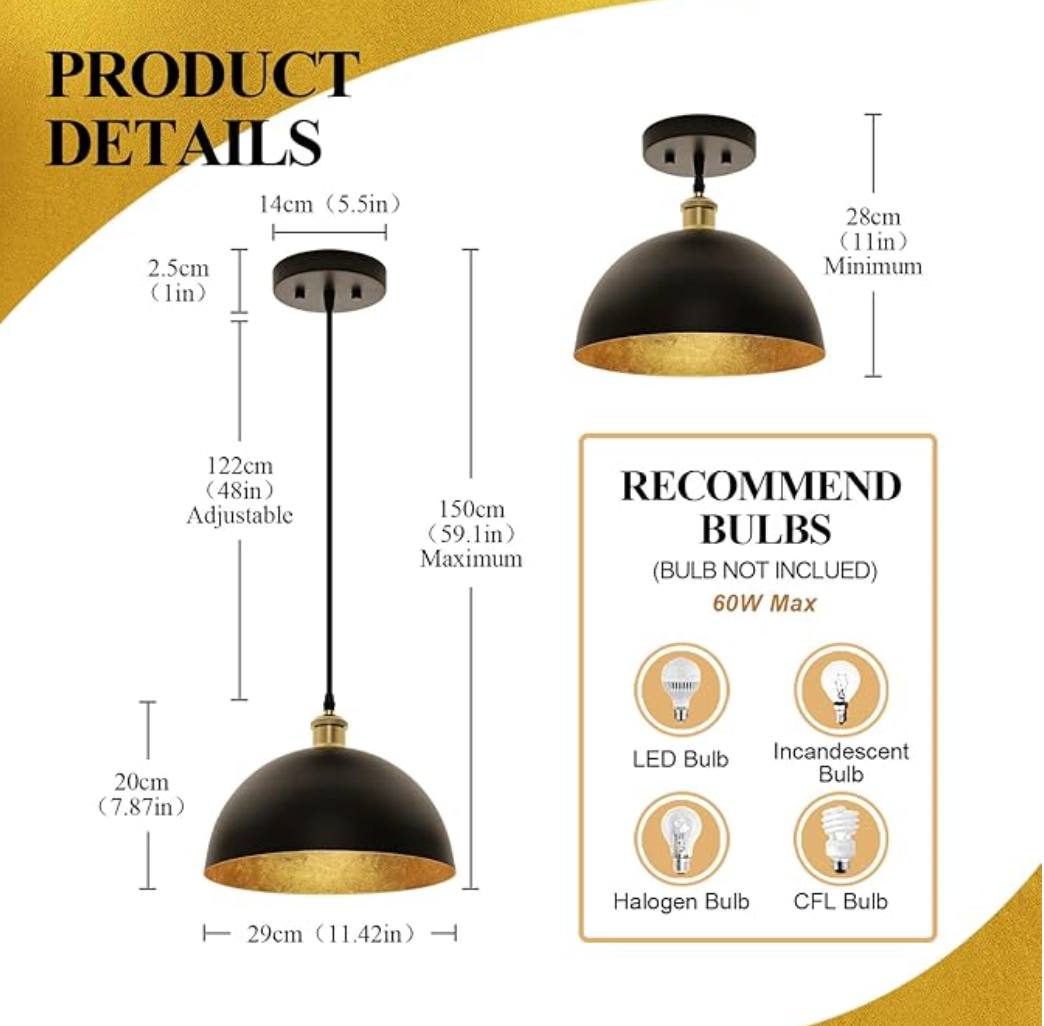 Black & gold leaf vintage-inspired pendant light 💫