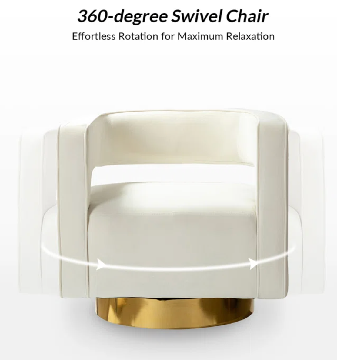 Modern white velvet swivel accent chair w/ gold base ✨