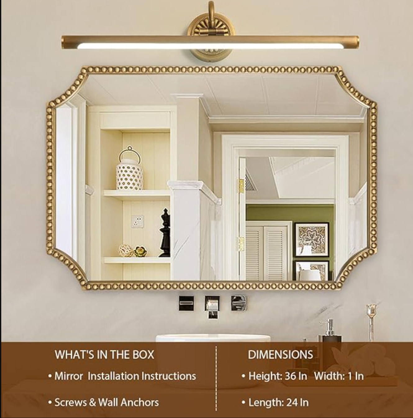 Antique gold 24"x36" mirror w/ scalloped corners 🪞