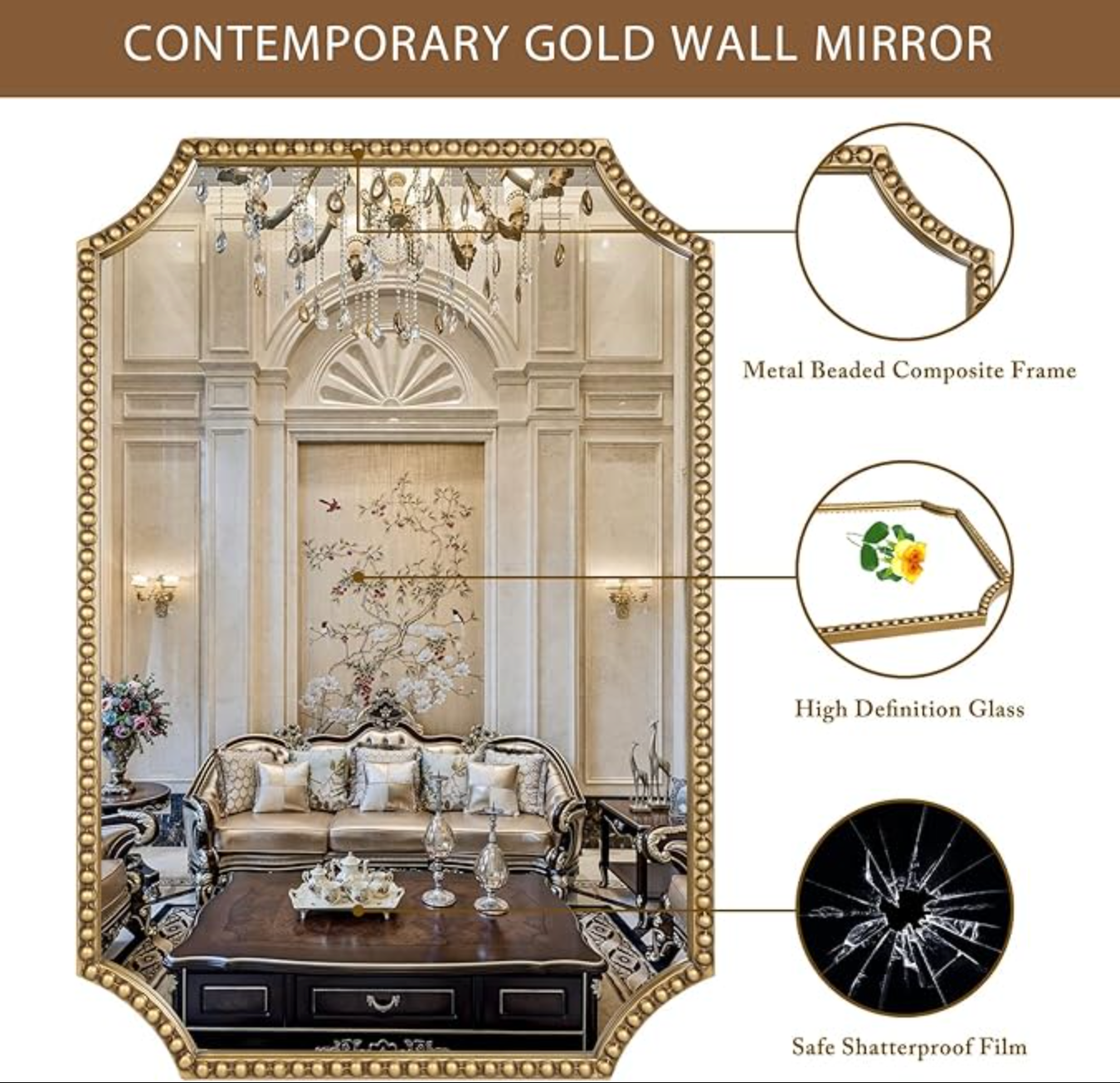 Antique gold 24"x36" mirror w/ scalloped corners 🪞