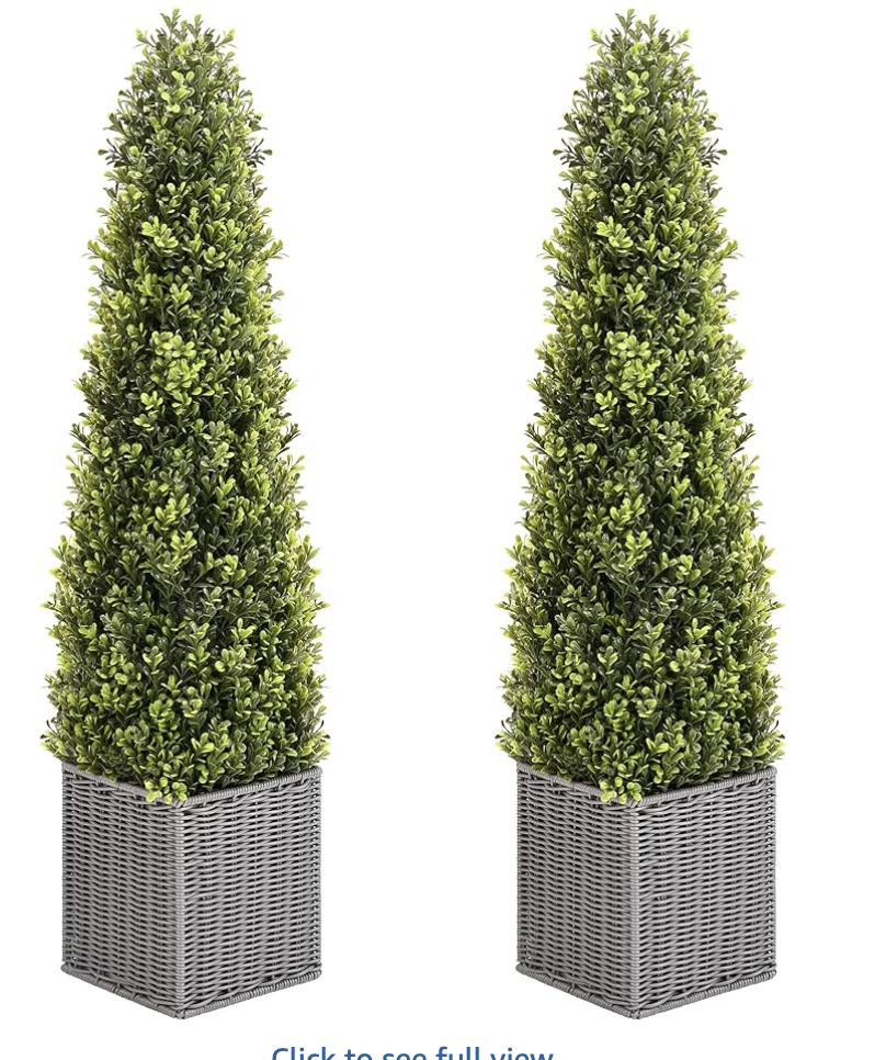 Set of 2 potted 4ft faux boxwood trees 🌳