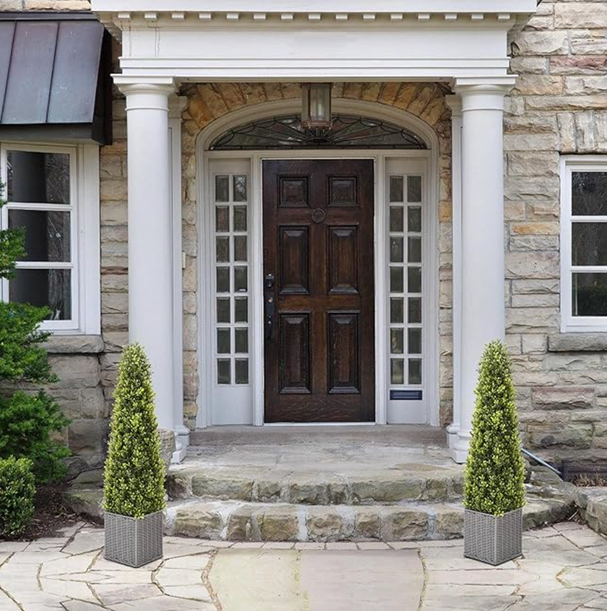 Set of 2 potted 4ft faux boxwood trees 🌳