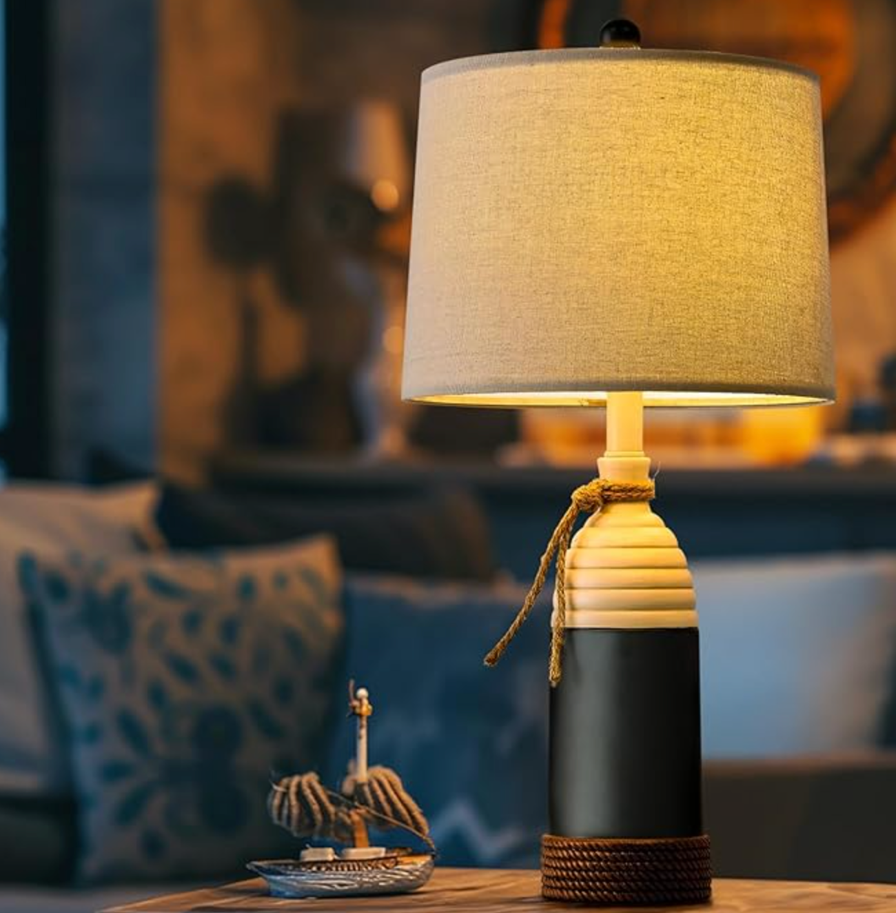 Modern coastal nautical 23.75" navy blue lamp ⛵