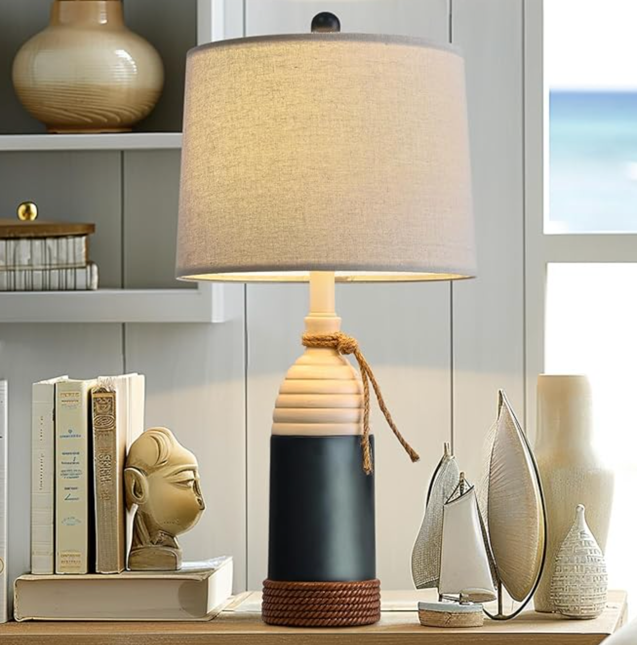Modern coastal nautical 23.75" navy blue lamp ⛵