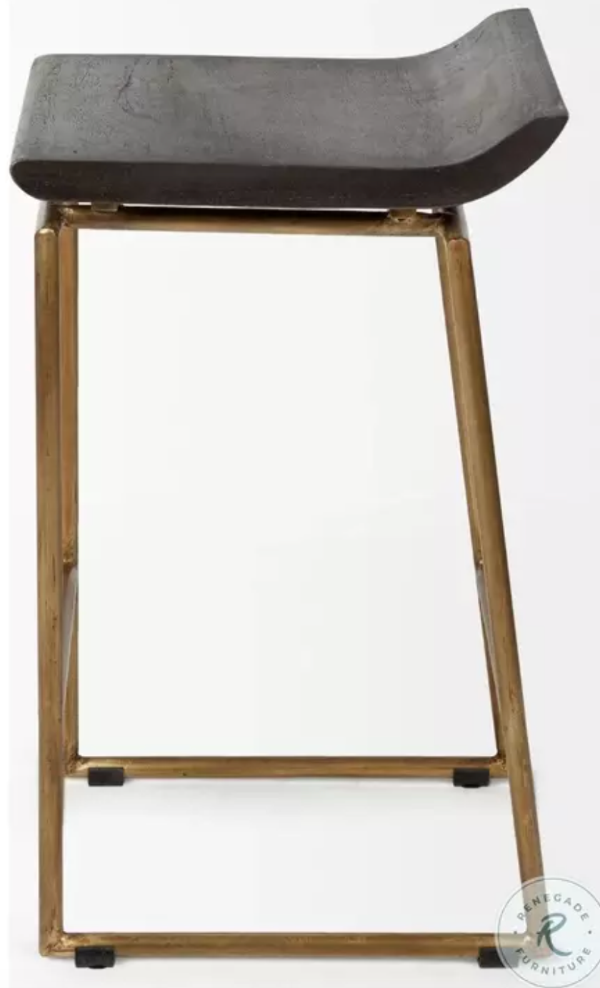 Brown wood & gold metal backless Mercana counterheight barstool 🍷