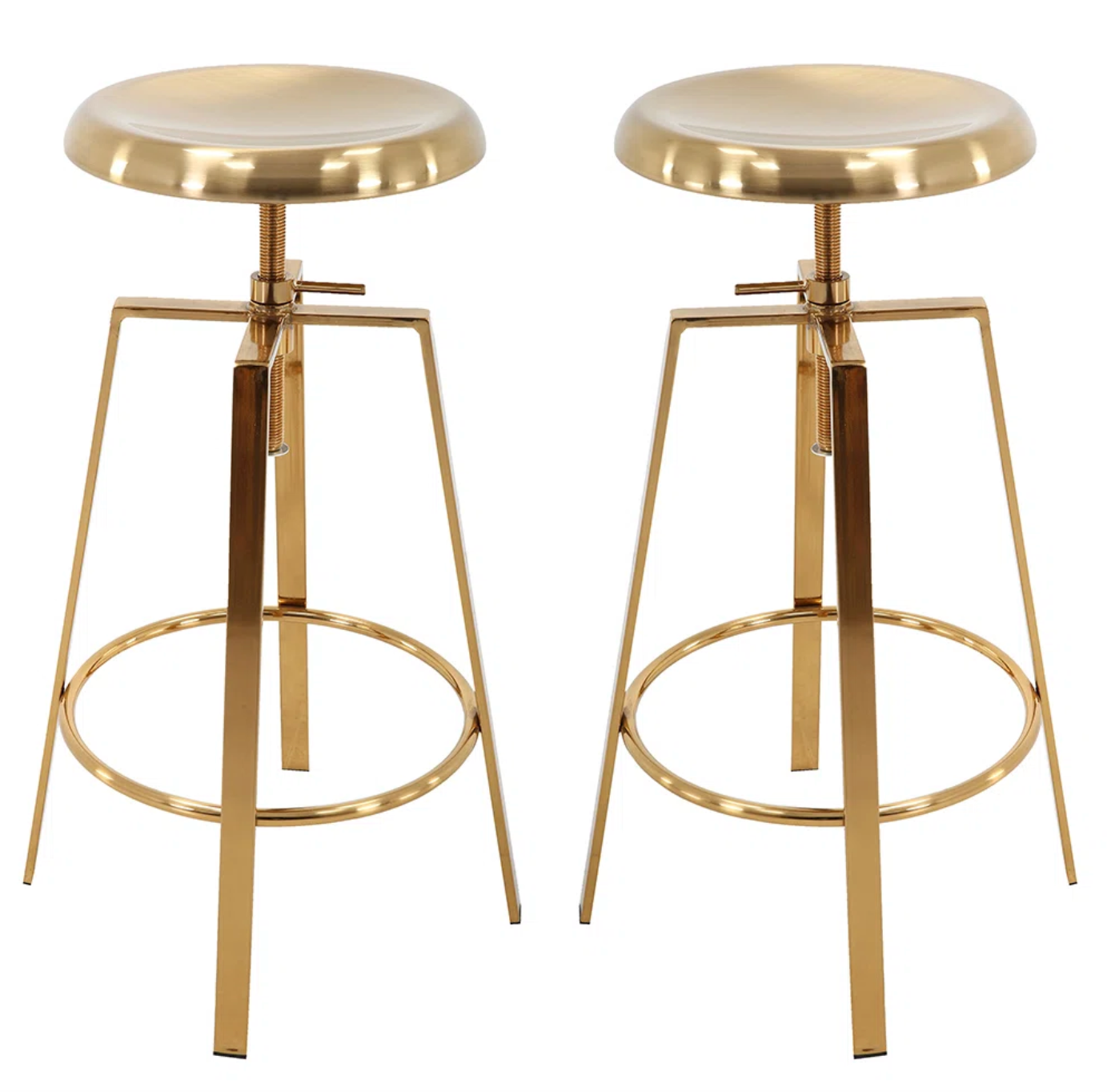 2 gold metal adjustable swivel backless counterheight barstools 🥂