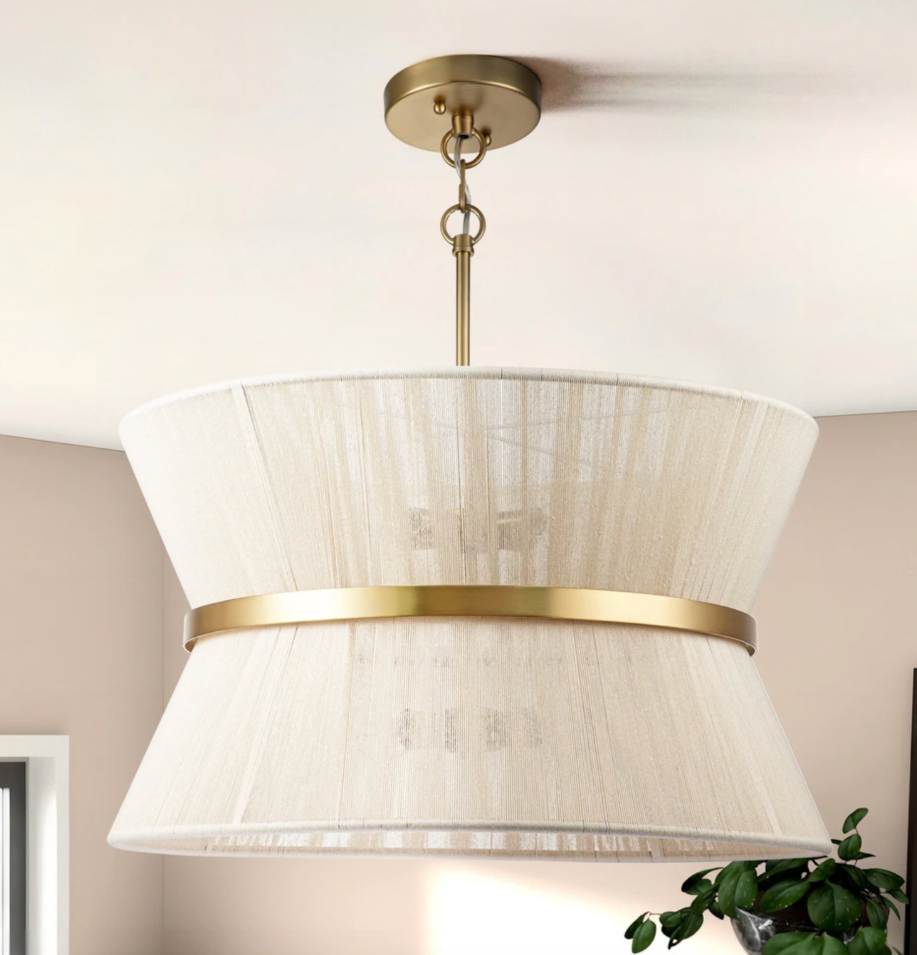 Modern boho ivory 8-light drum fabric hourglass 24"chandelier 🌙
