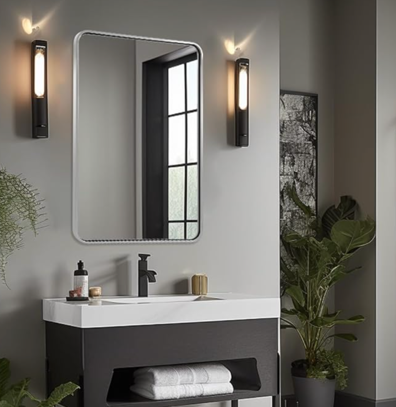 Chrome 24x36’ rounded rectangular anti-rust mirror 🩶