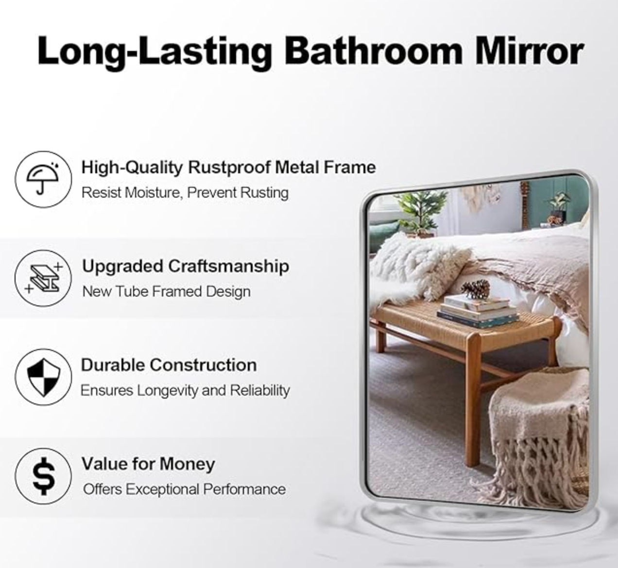 Chrome 24x36’ rounded rectangular anti-rust mirror 🩶