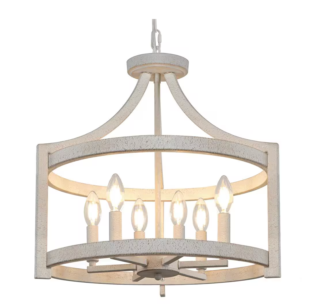 Distressed 19" white rustic farmhouse 6-light chandelier 🌻