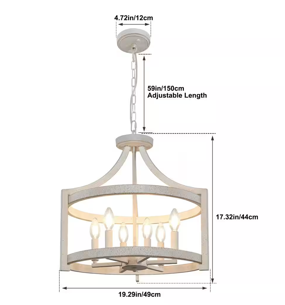 Distressed 19" white rustic farmhouse 6-light chandelier 🌻
