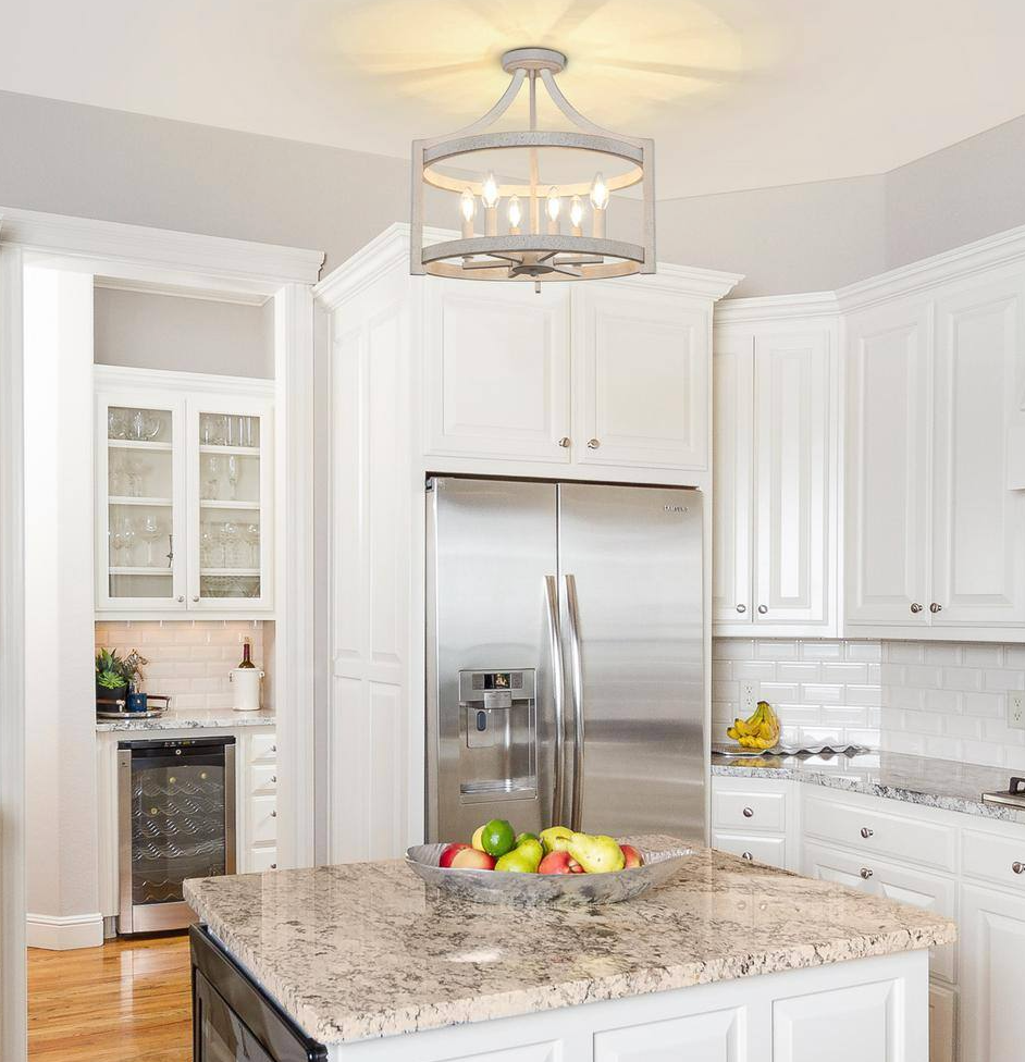 Distressed 19" white rustic farmhouse 6-light chandelier 🌻