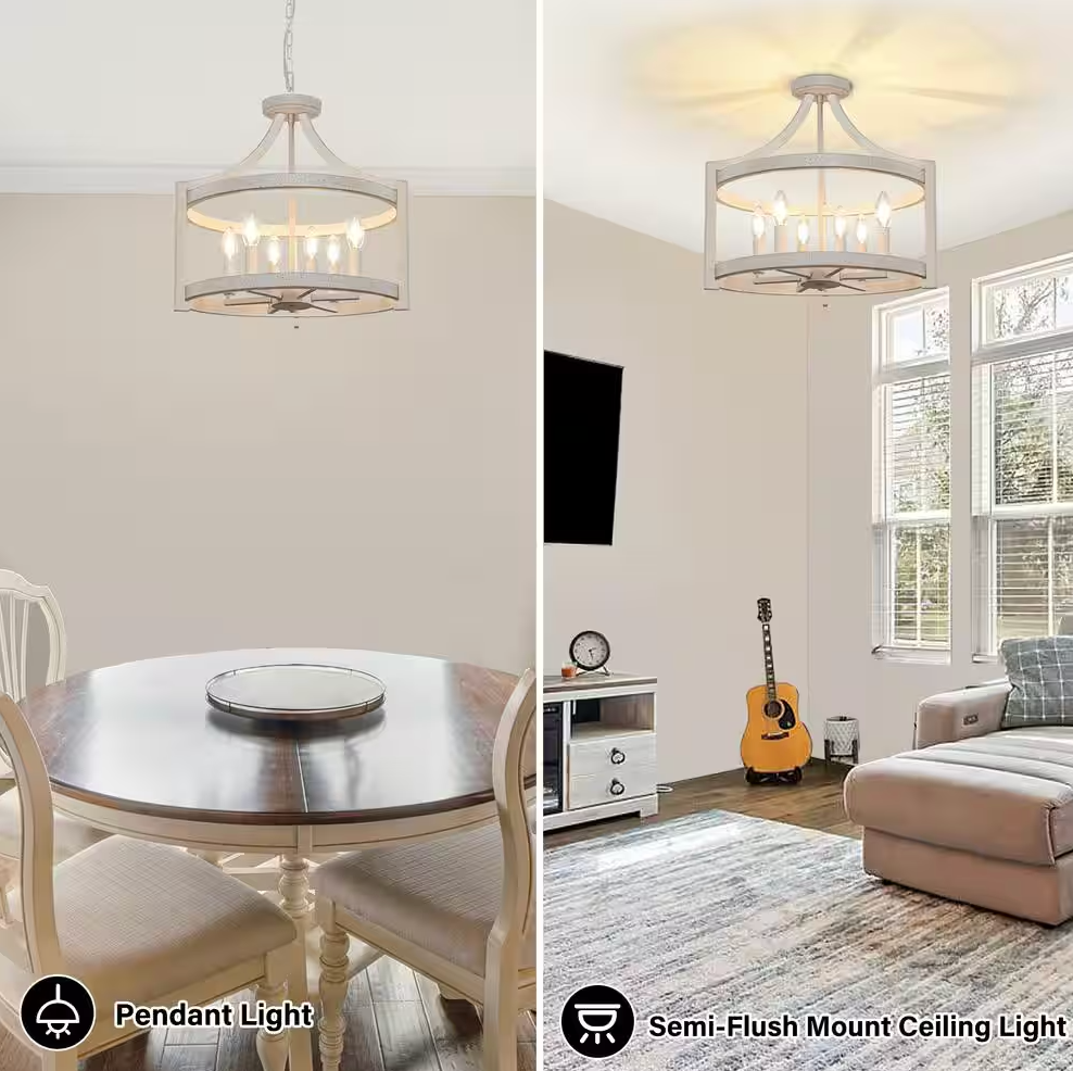 Distressed 19" white rustic farmhouse 6-light chandelier 🌻