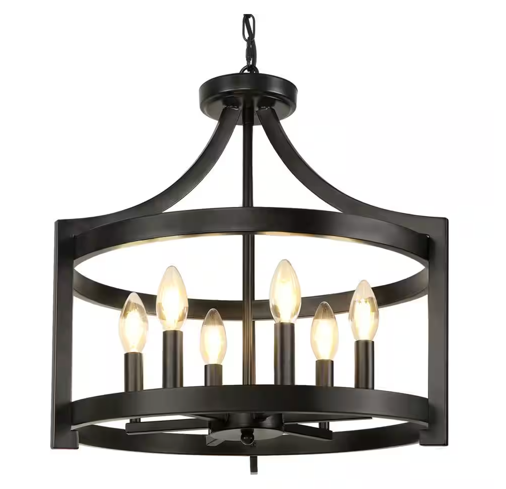 Distressed 19" white rustic farmhouse 6-light chandelier 🌻