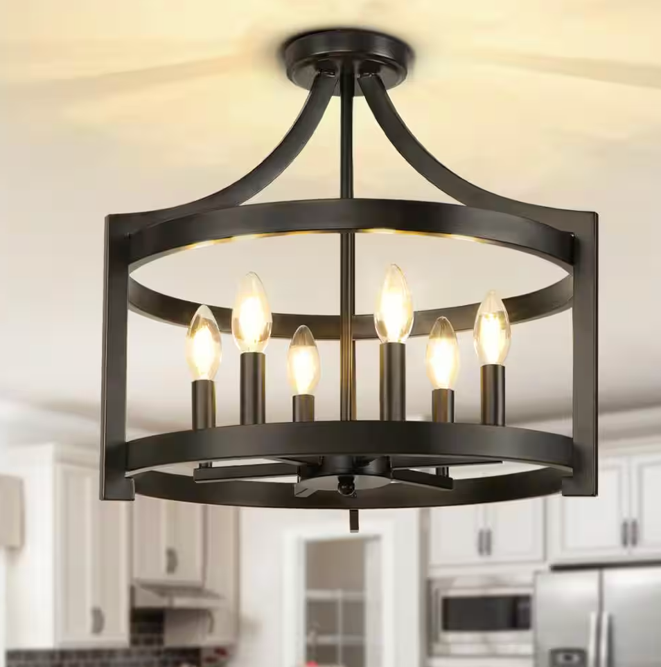 Distressed 19" white rustic farmhouse 6-light chandelier 🌻