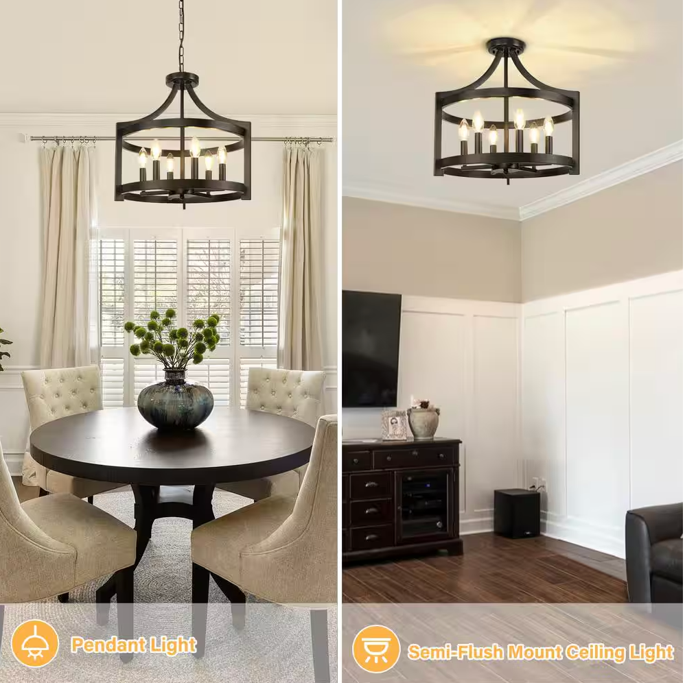 Distressed 19" white rustic farmhouse 6-light chandelier 🌻