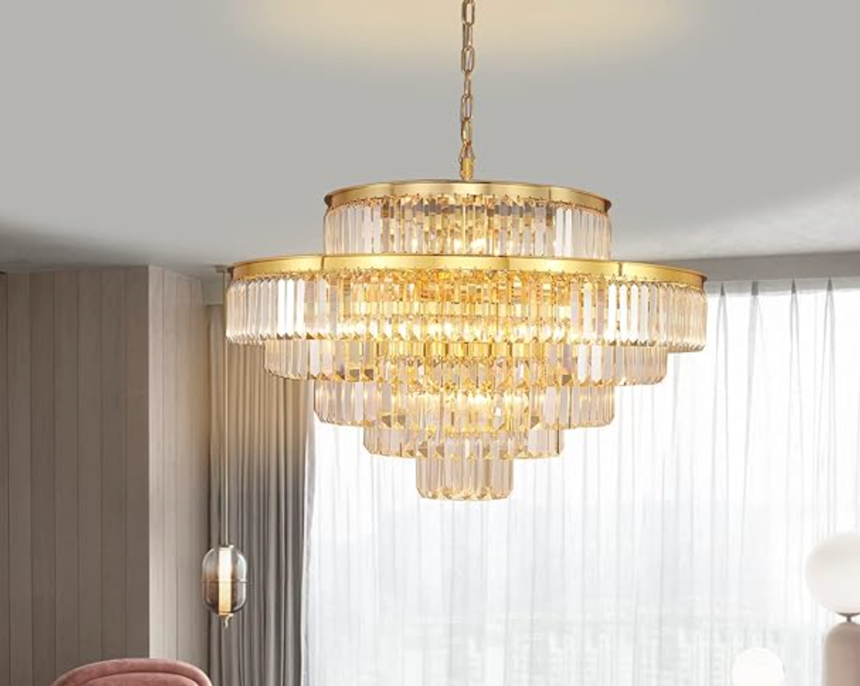 Modern gold crystal round 6-tier 31" chandelier ✨