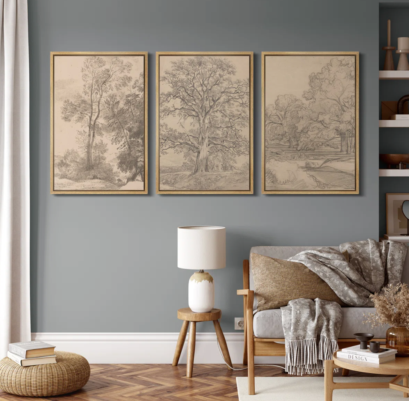 Vintage-inspired framed tree 16x24x3 sketches 🌿
