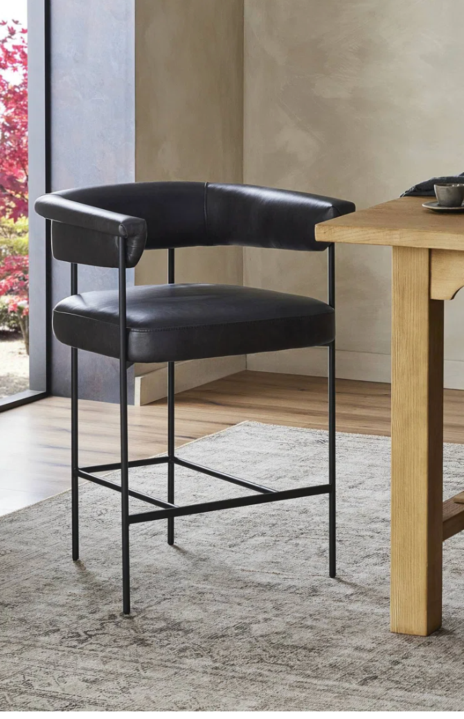 Four Hands genuine black leather counterheight barstool 🥂