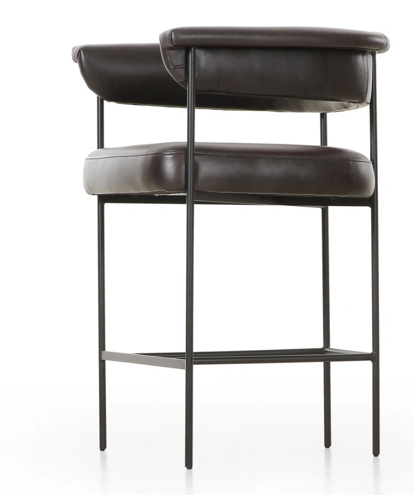 Four Hands genuine black leather counterheight barstool 🥂