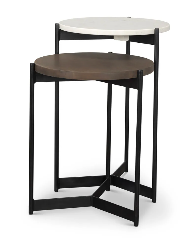 Marble & dark brown wood tabletop nesting end/side tables 🤎