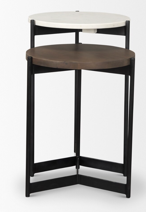 Marble & dark brown wood tabletop nesting end/side tables 🤎