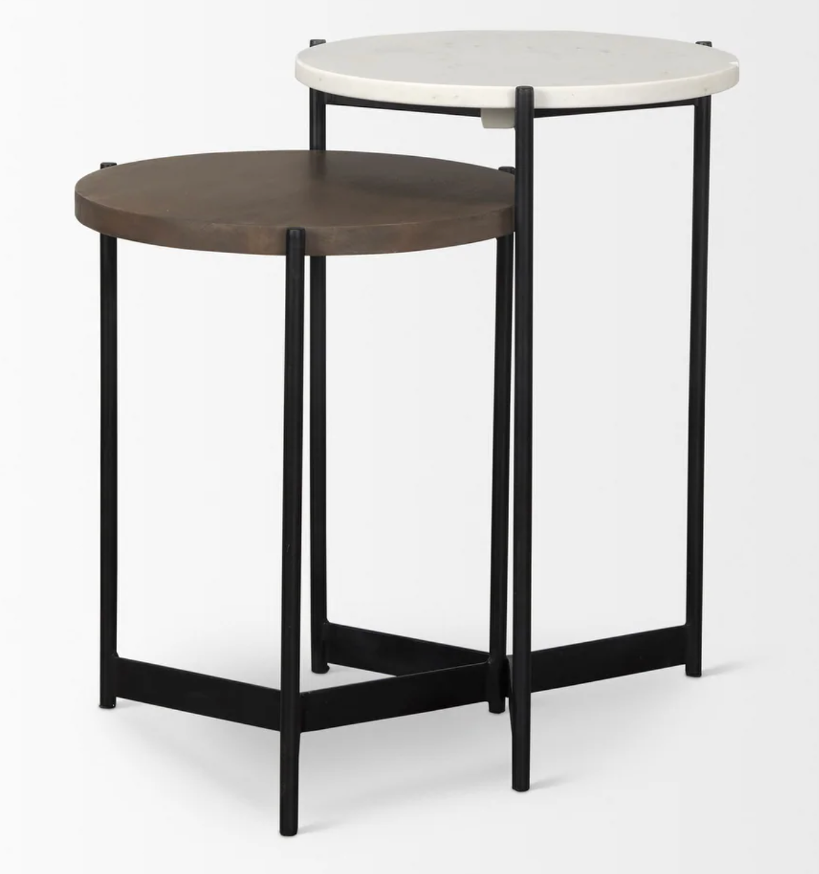 Marble & dark brown wood tabletop nesting end/side tables 🤎