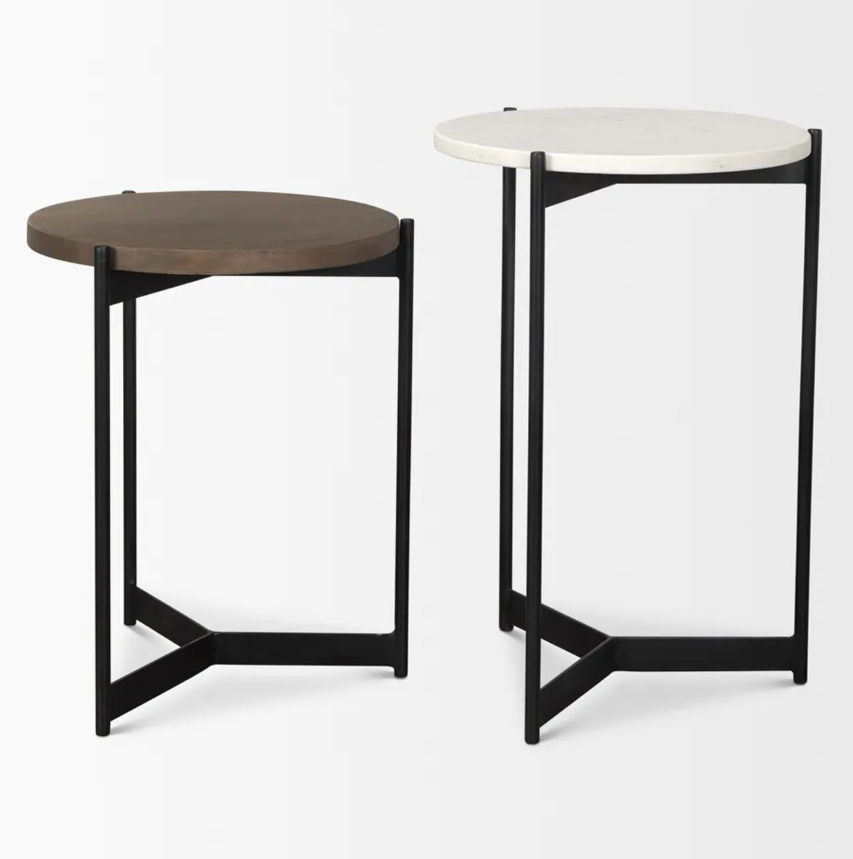 Marble & dark brown wood tabletop nesting end/side tables 🤎