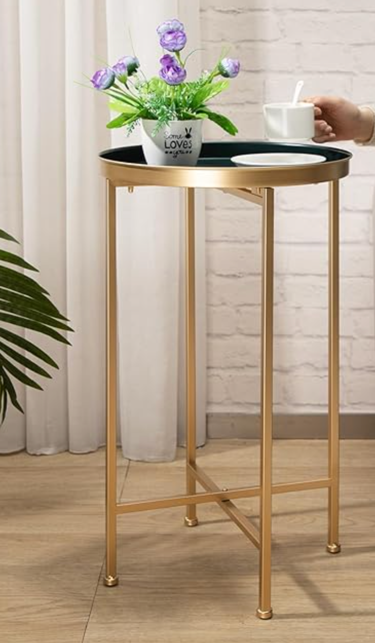 Navy blue & gold round metal waterproof 25H x 14D end table ✨