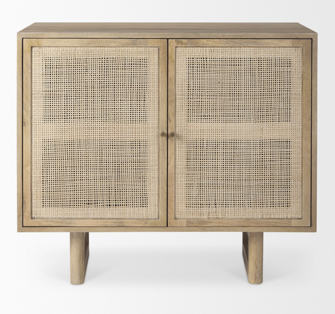 Light brown wood w/ cane 2-door Mercana accent cabinet πͺ΄