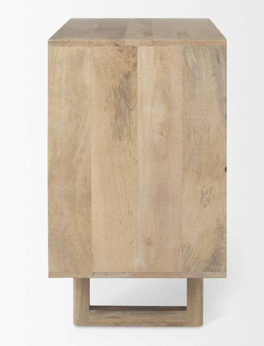 Light brown wood w/ cane 2-door Mercana accent cabinet πͺ΄