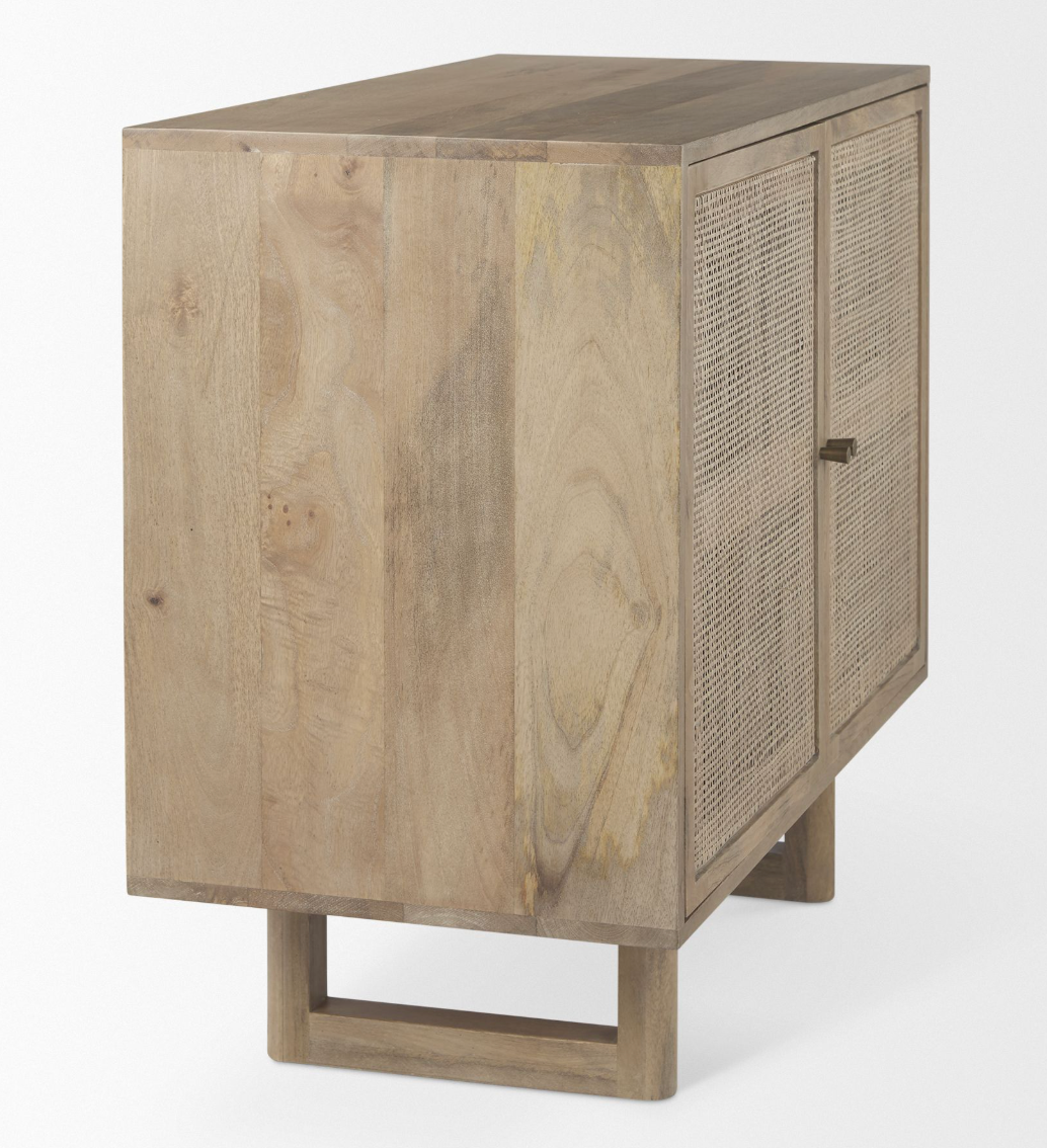 Light brown wood w/ cane 2-door Mercana accent cabinet πͺ΄