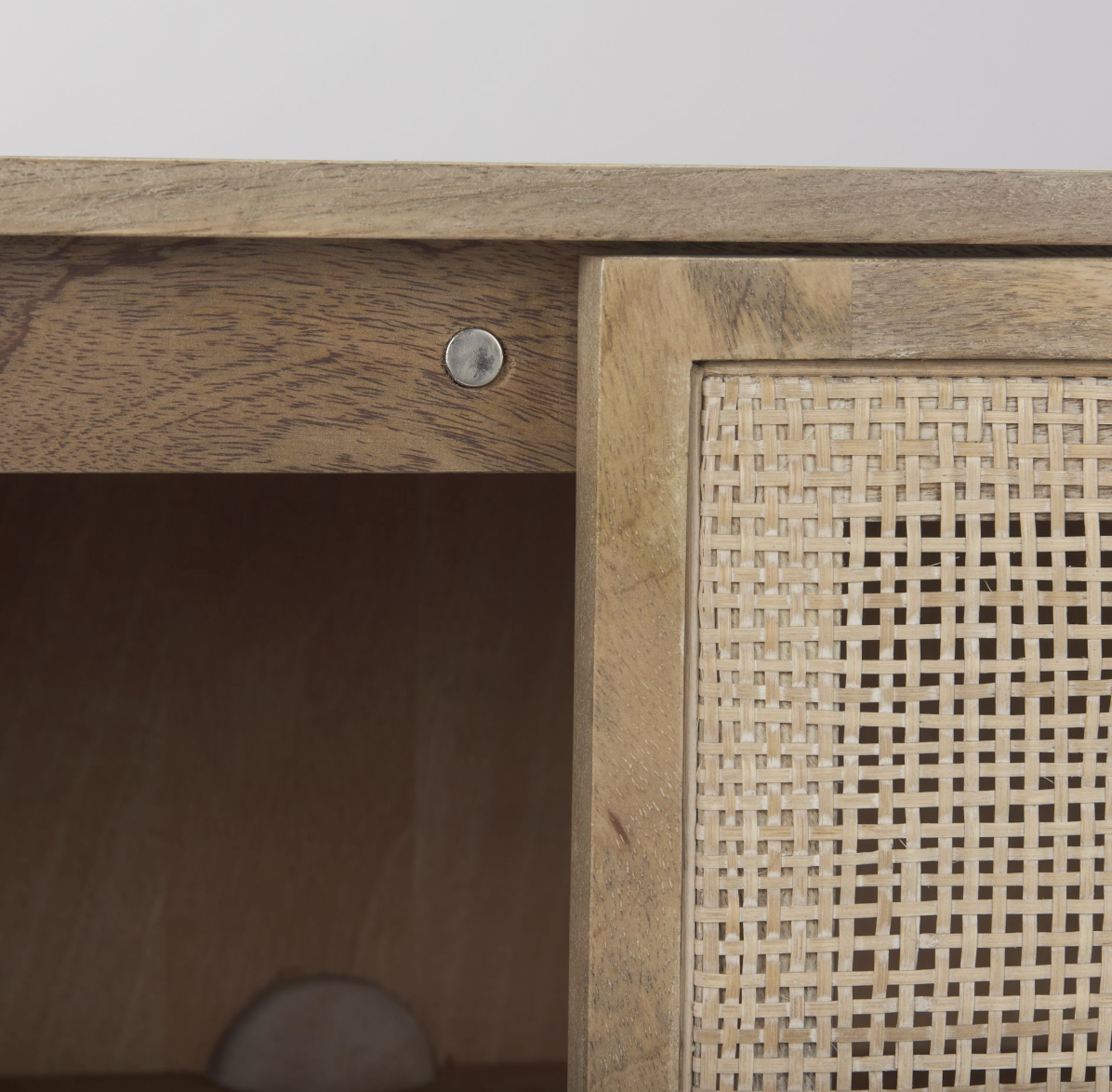 Light brown wood w/ cane 2-door Mercana accent cabinet πͺ΄