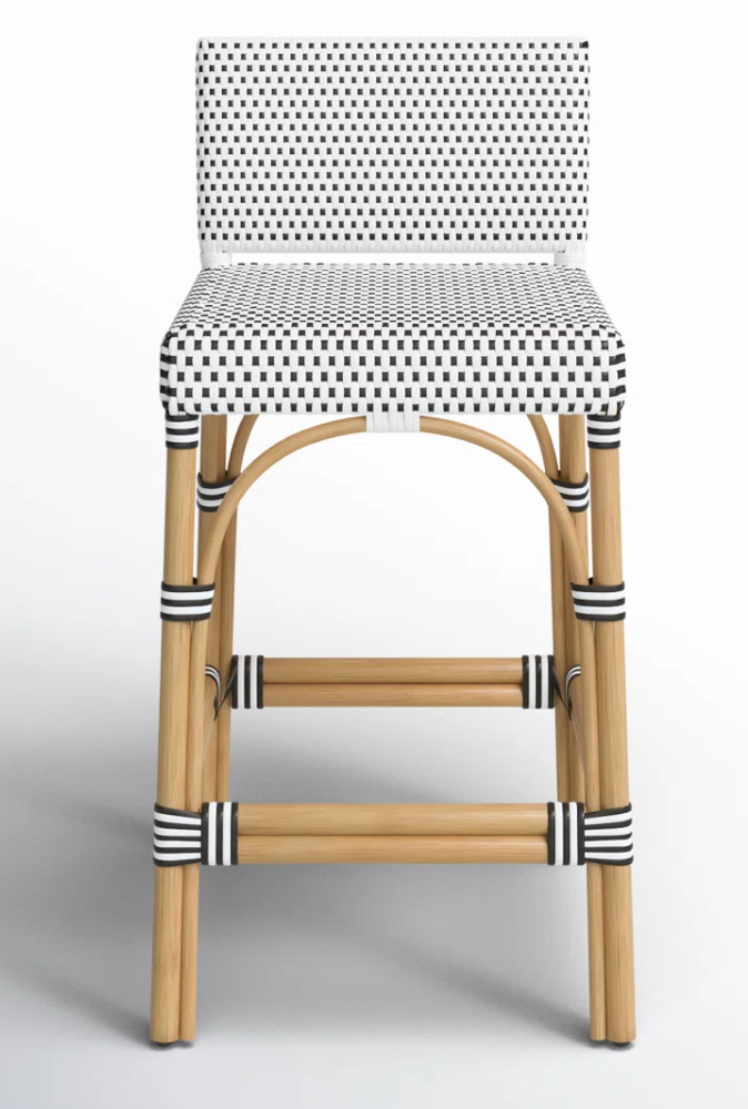 Blue & white wicker counterheight patio barstool 🍹