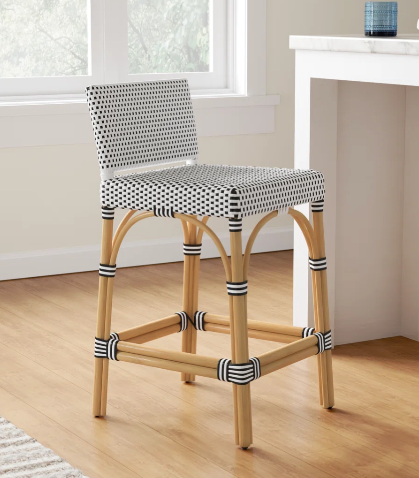 Blue & white wicker counterheight patio barstool 🍹