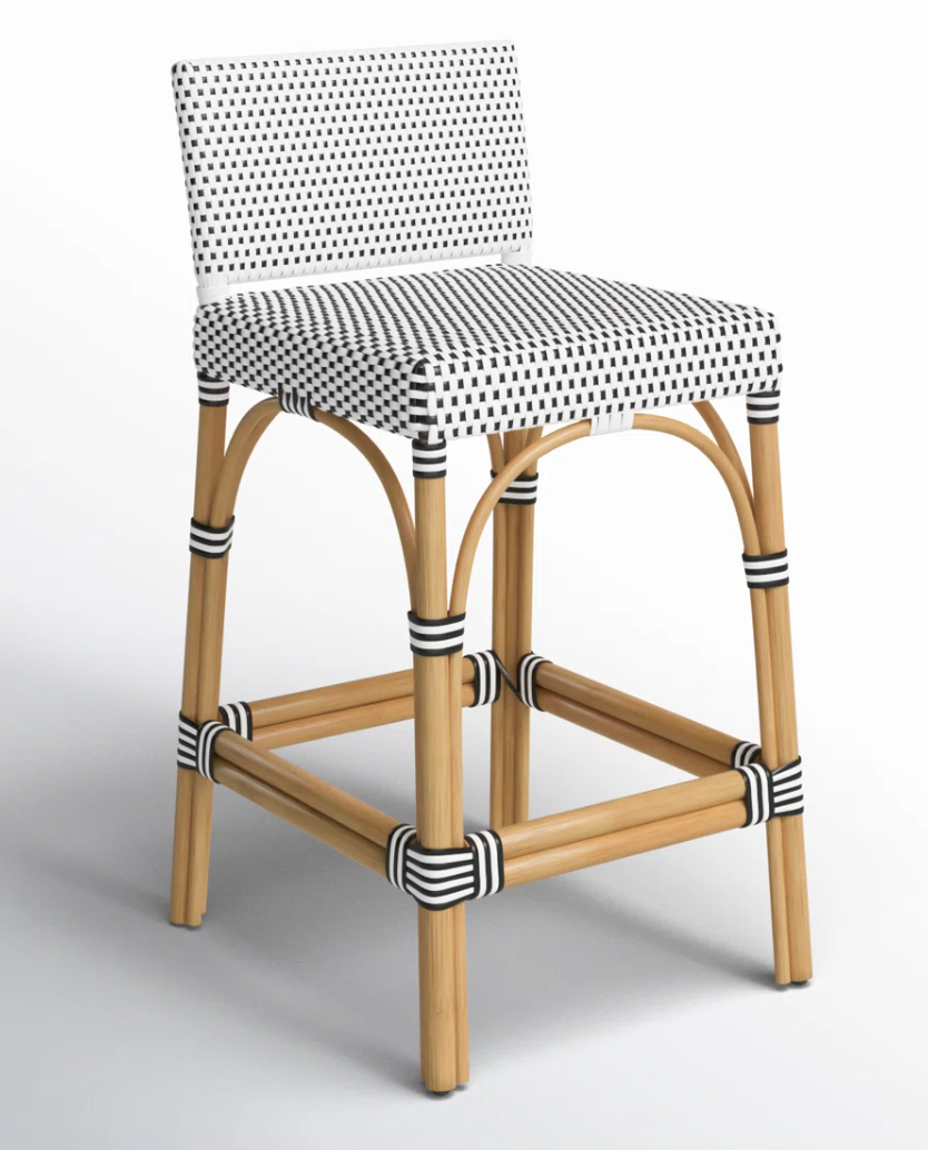 Blue & white wicker counterheight patio barstool 🍹