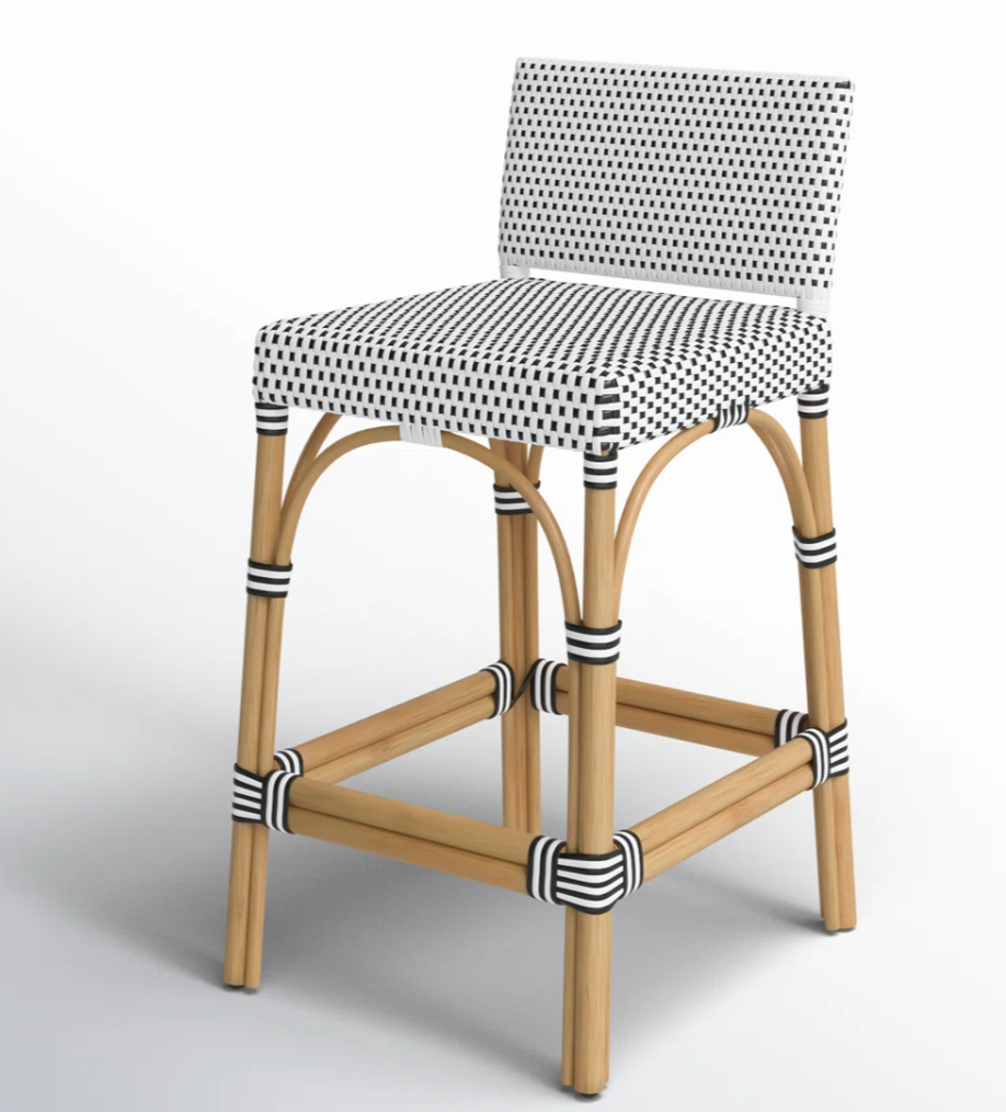 Blue & white wicker counterheight patio barstool 🍹