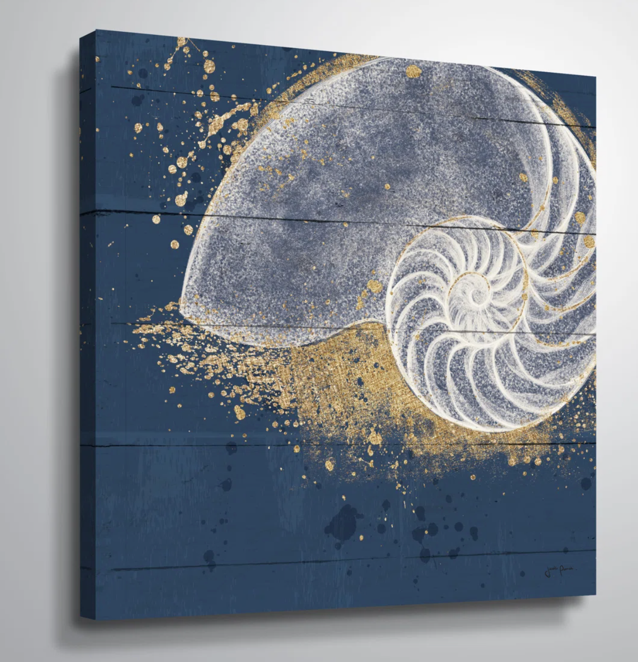 Gold, white, & blue abstract seashell 36x36 canvas 🐚