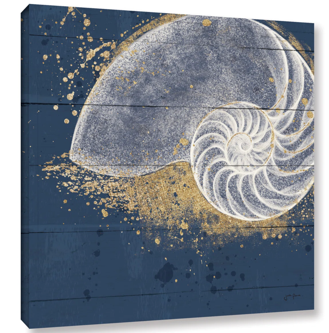 Gold, white, & blue abstract seashell 36x36 canvas 🐚