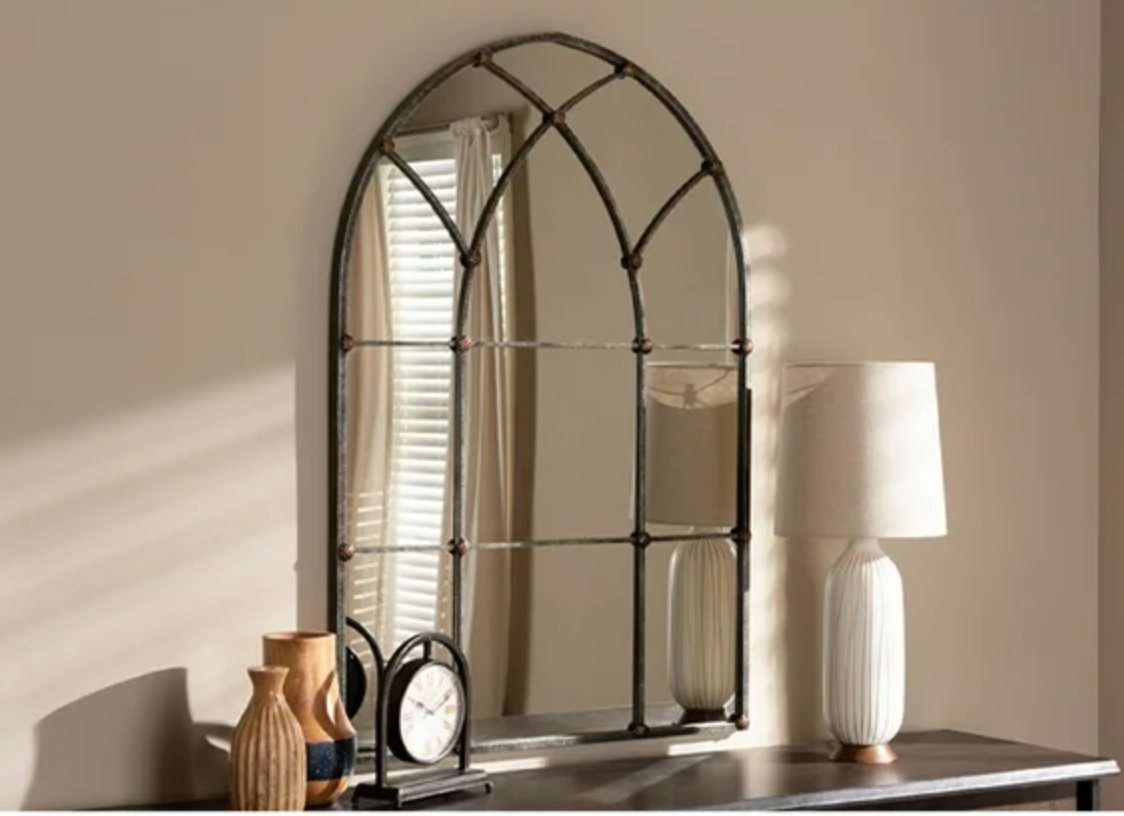Vintage farmhouse arched window accent mirror 🪞