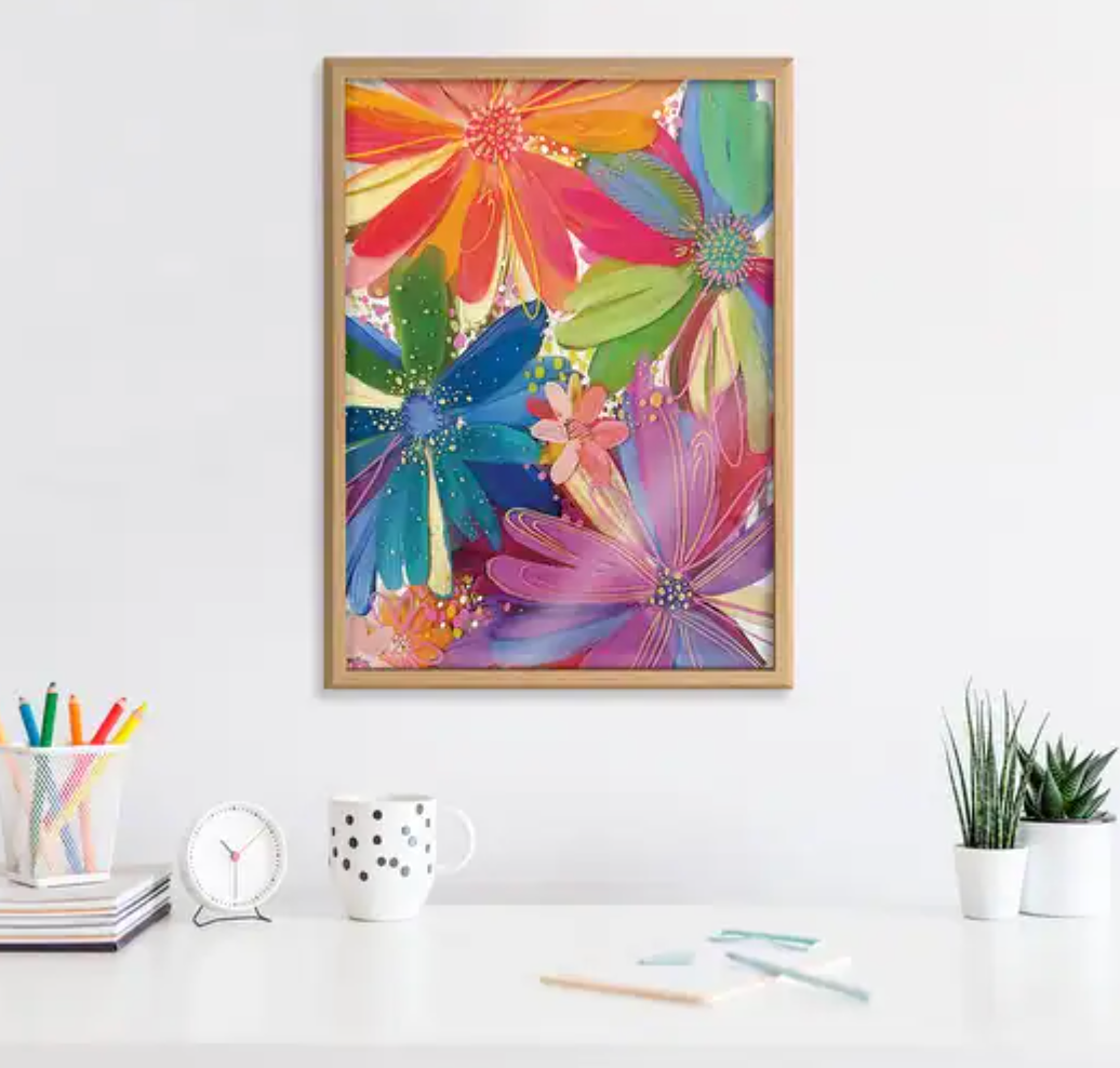 Colorful flowers 24x32 framed printed glass 💐