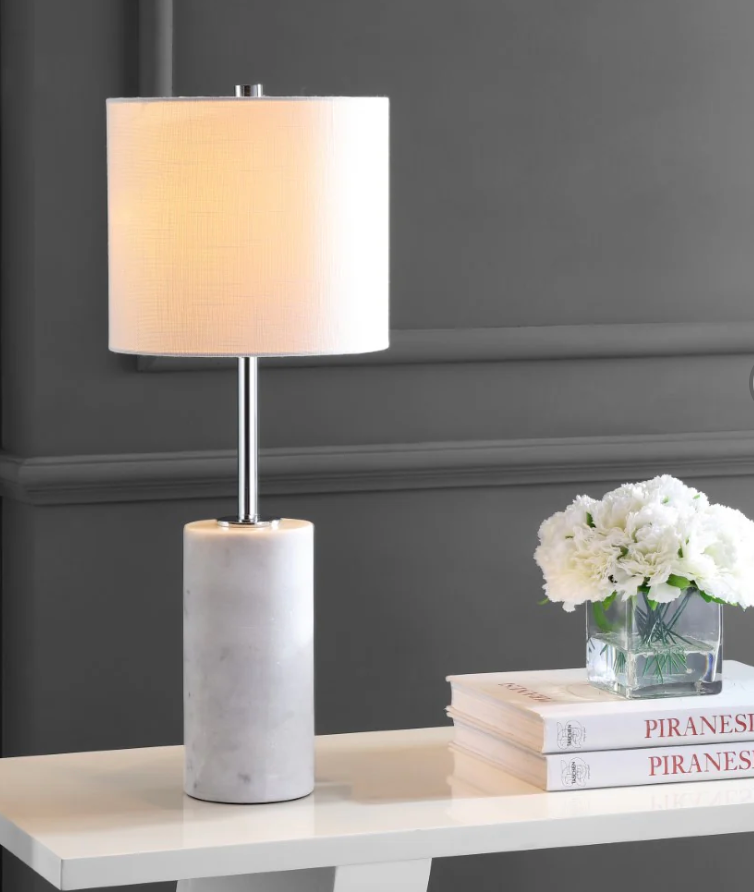 Modern 25.5" white marble & chrome lamp 🤍