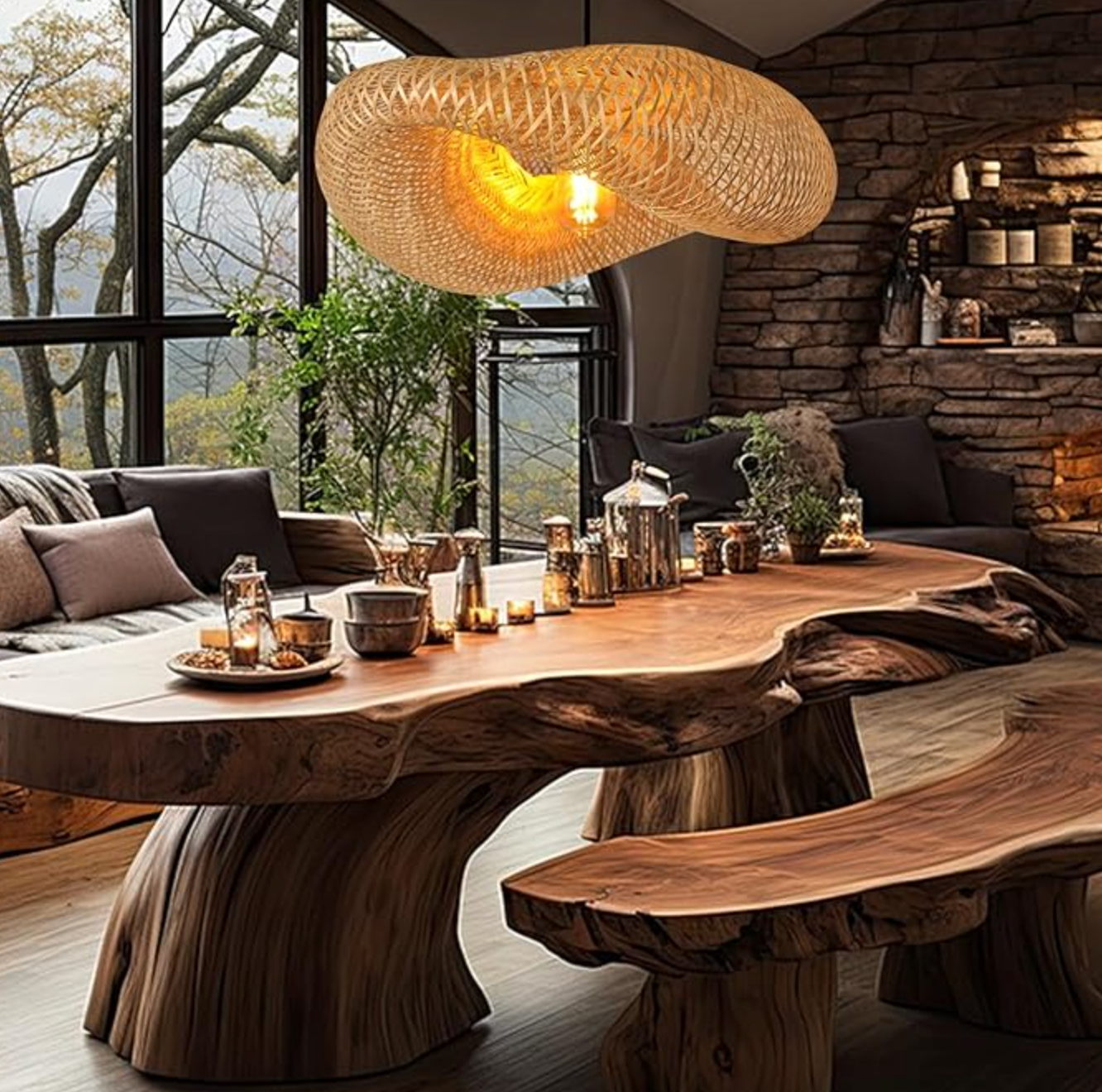 Bamboo bird's nest shape rattan adjustable chandelier 🪺