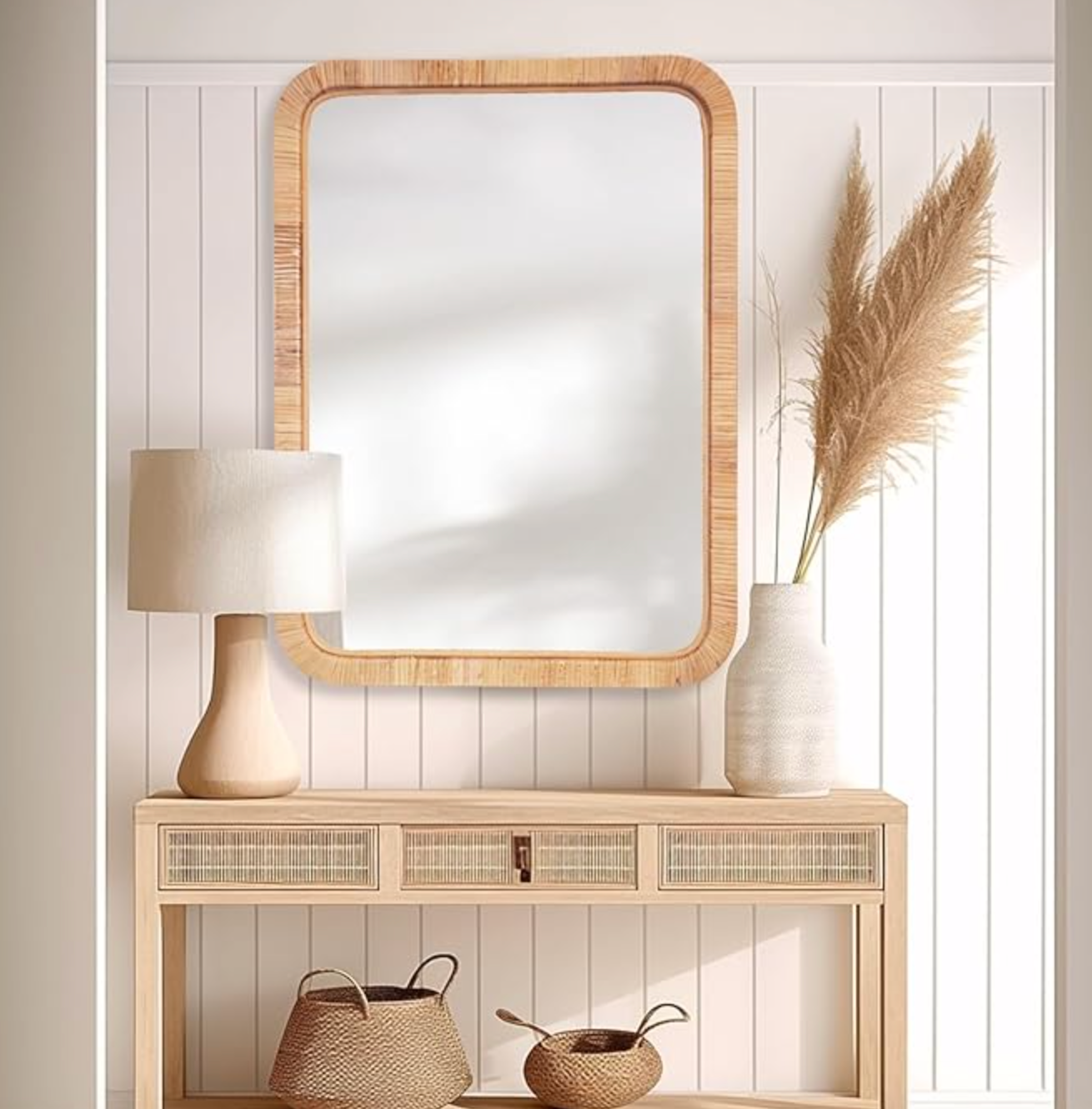 Boho 22x30 rattan wicker mirror 🌻