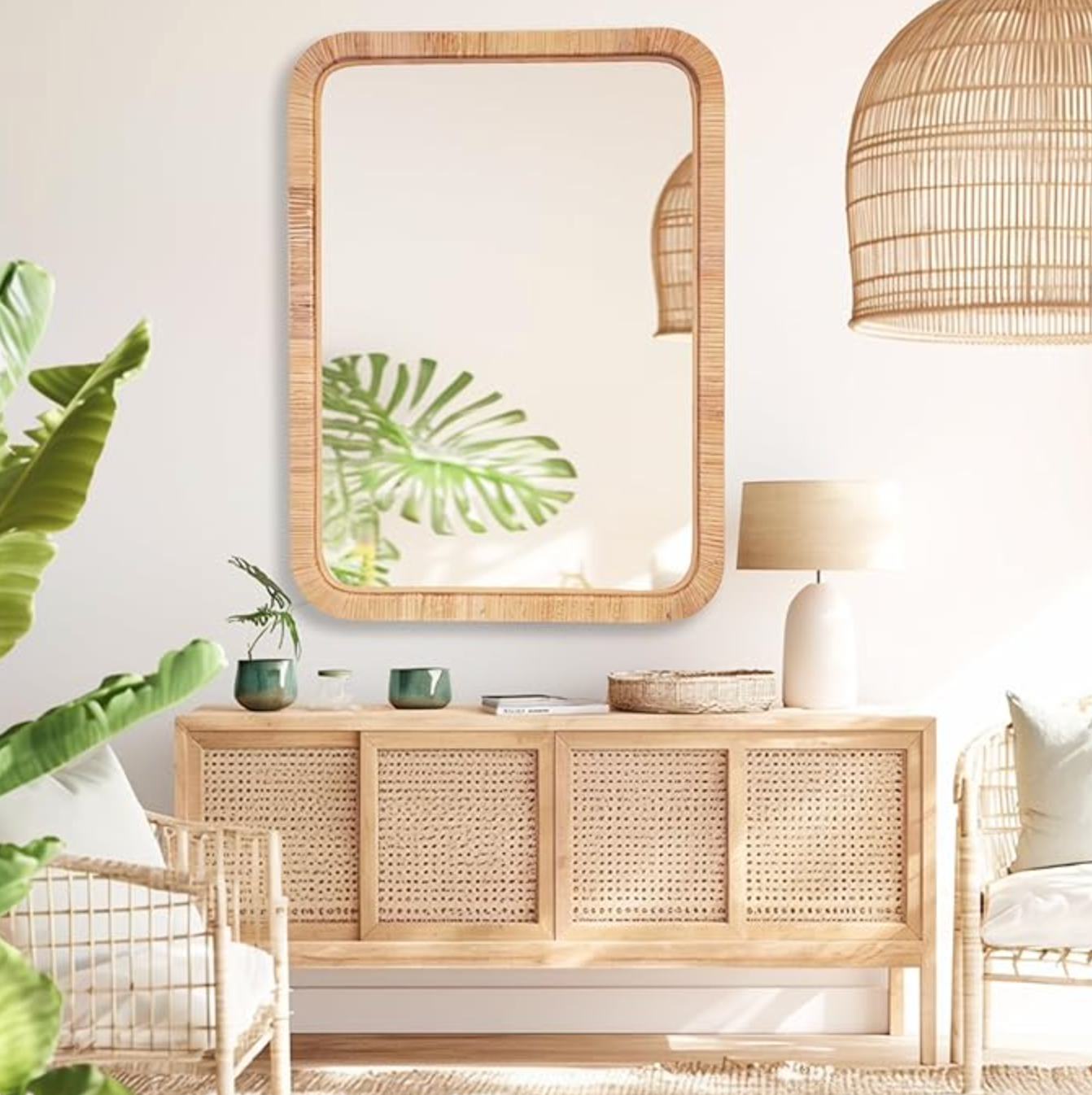 Boho 22x30 rattan wicker mirror 🌻