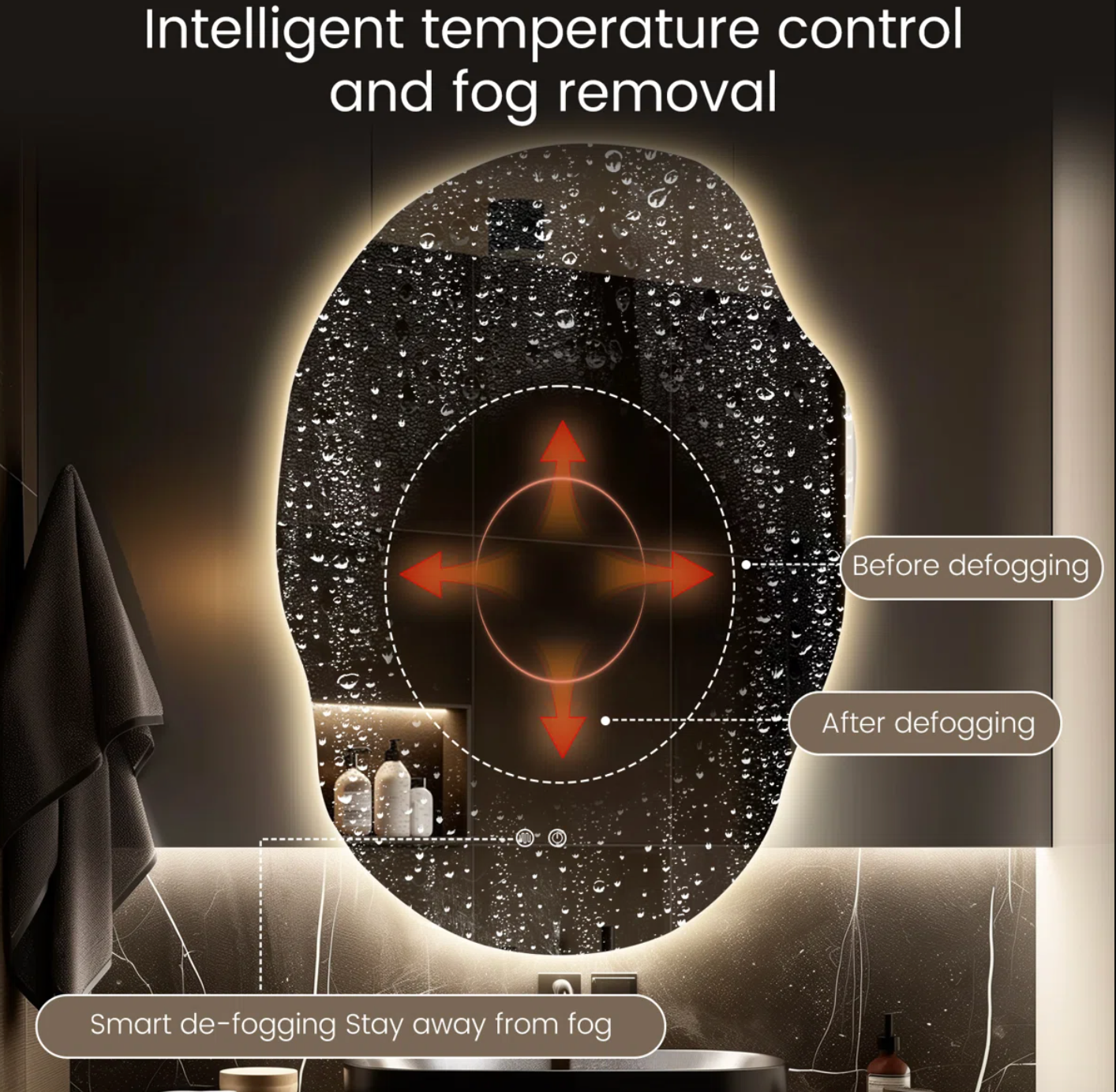 Frameless lighted anti-fog LED wall mirror🪞