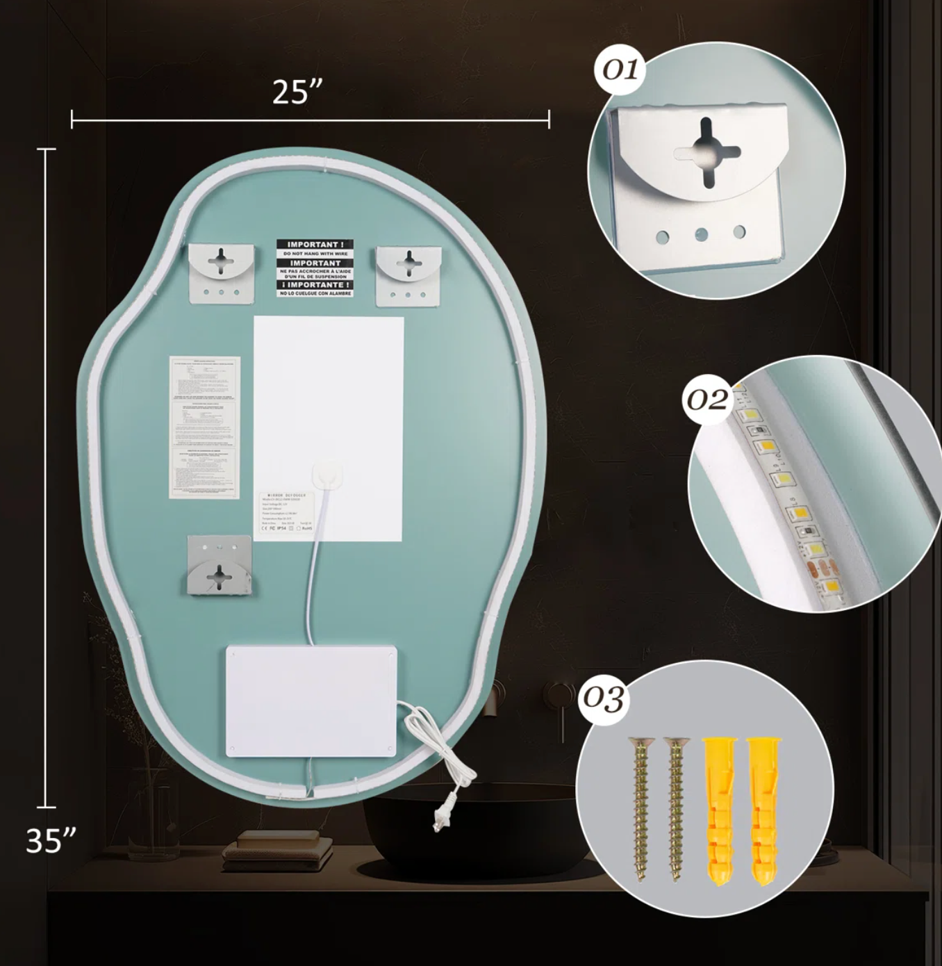 Frameless lighted anti-fog LED wall mirror🪞