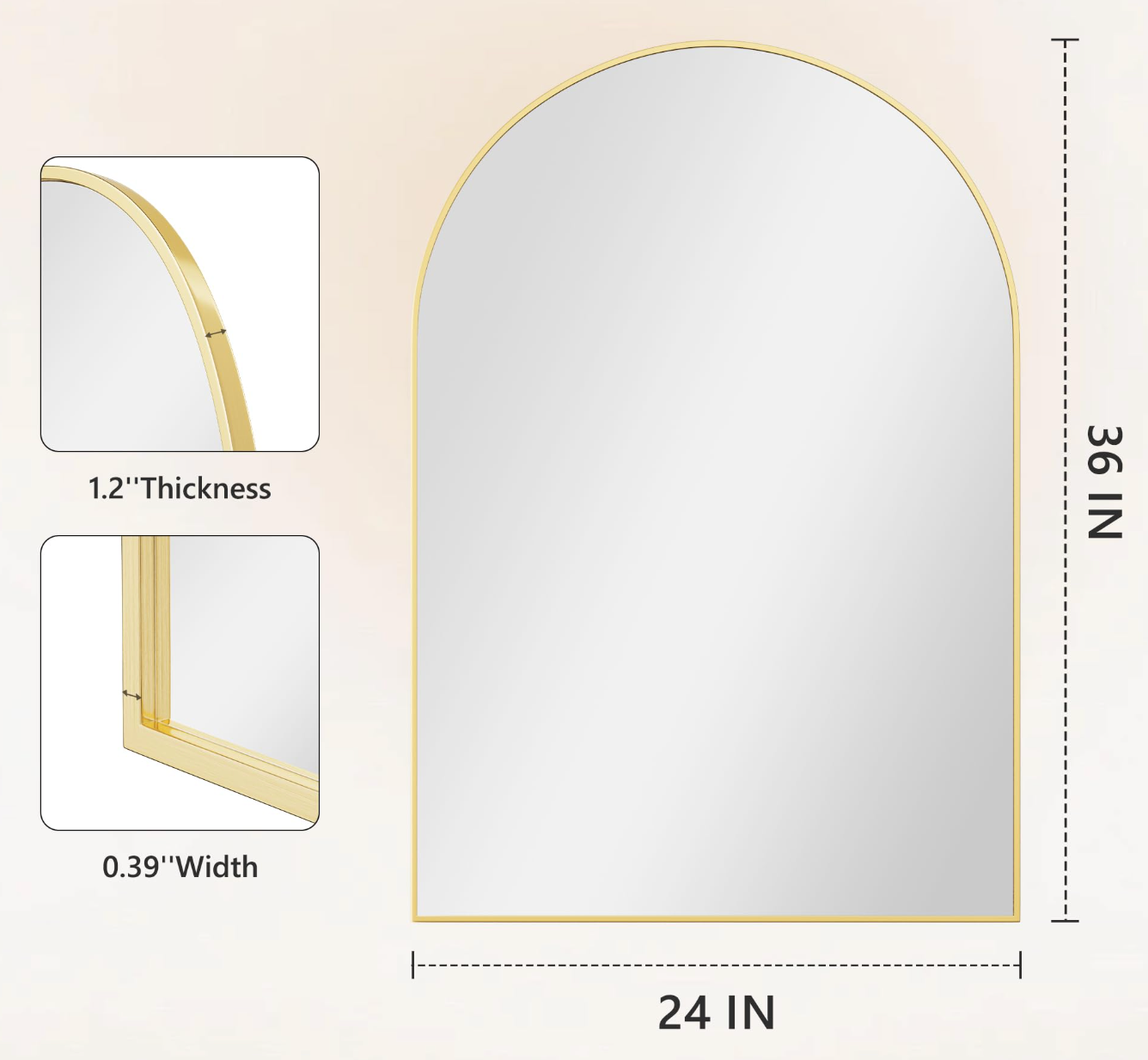Arched 24x36 gold wall mirror 💫